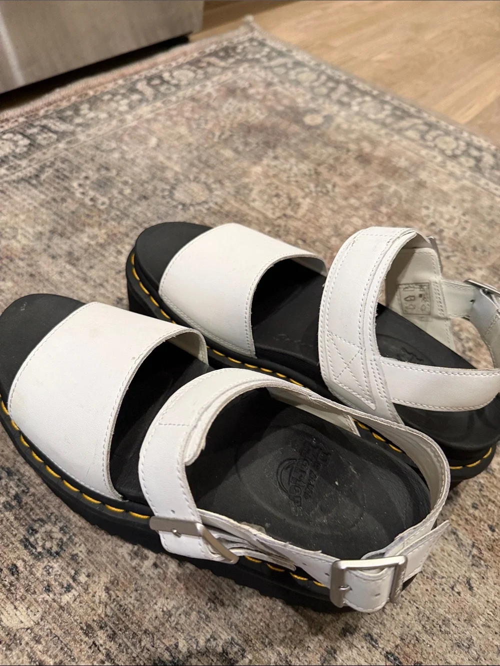 Dr. Martens White Platform Sandal with Black Sole